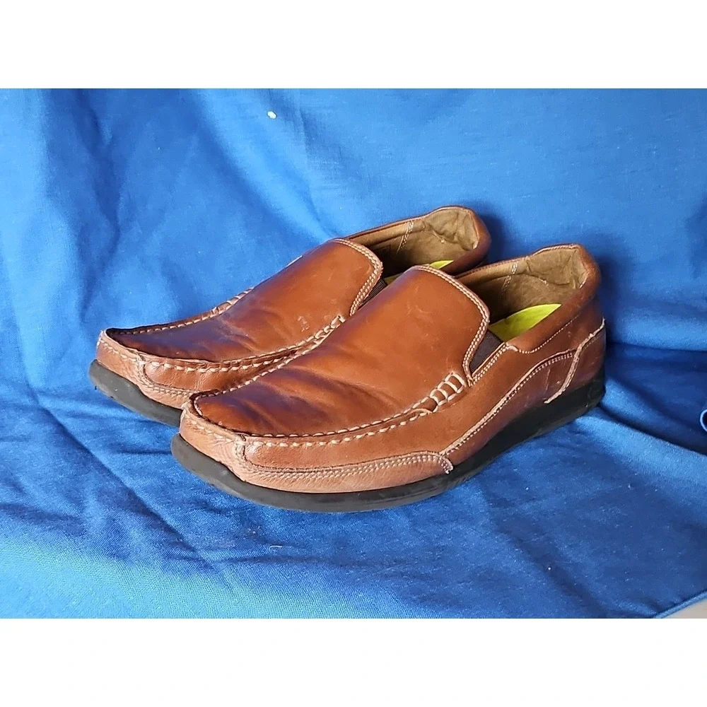 Vionic Preston Leather Moc‎ Toe Orthotic Loafers Cognac Slip-On Size 9